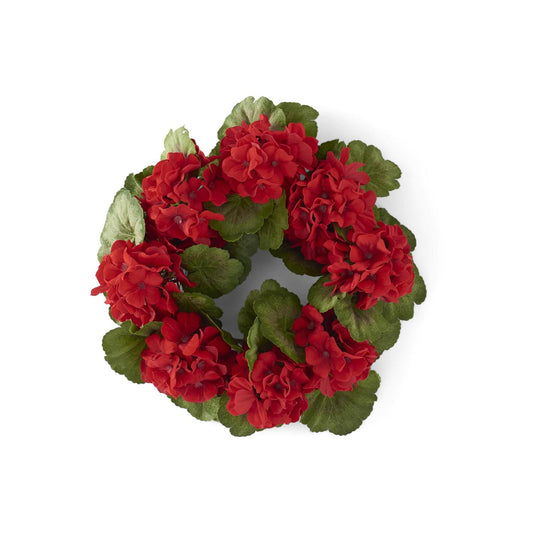 16" Red Geranium Candle Ring/Wreath