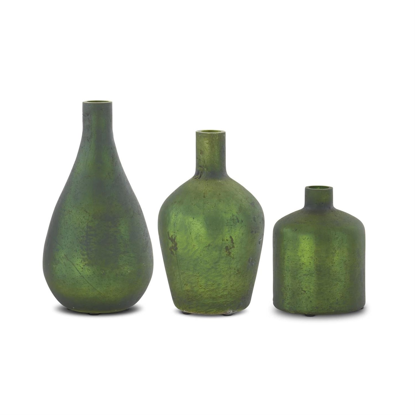 Antique Green Matte Glass Bottle Vases - Small