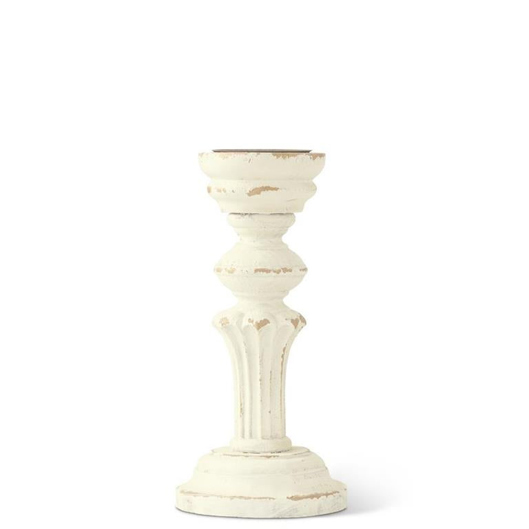 Distressed Cream Wood Column Candleholders