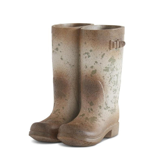 Resin Distressed Tan Pair of Rainboots