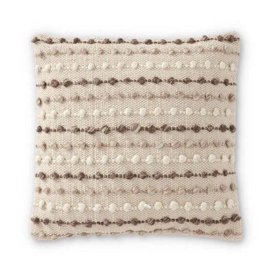 18 Inch Square Brown Gray & Cream Handwoven Pillow