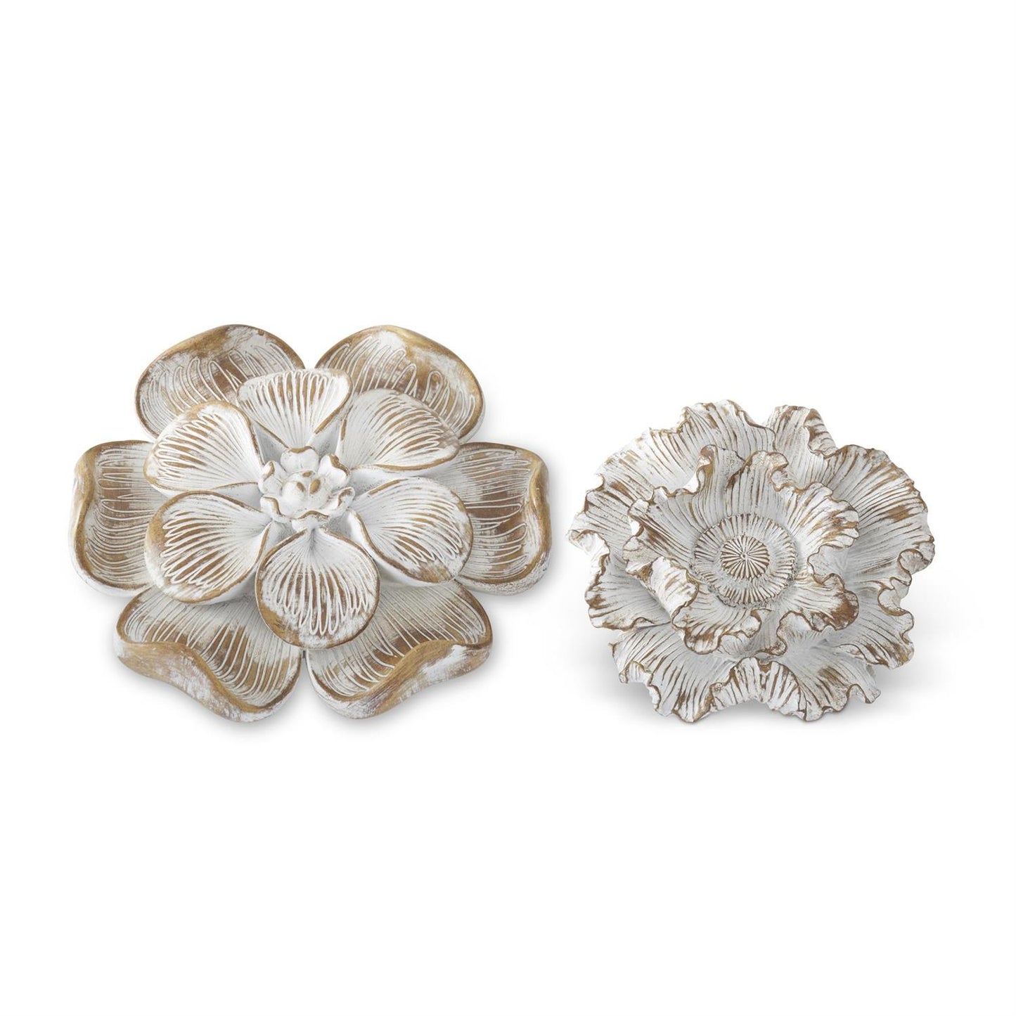 Whitewashed Carved Resin Flowers