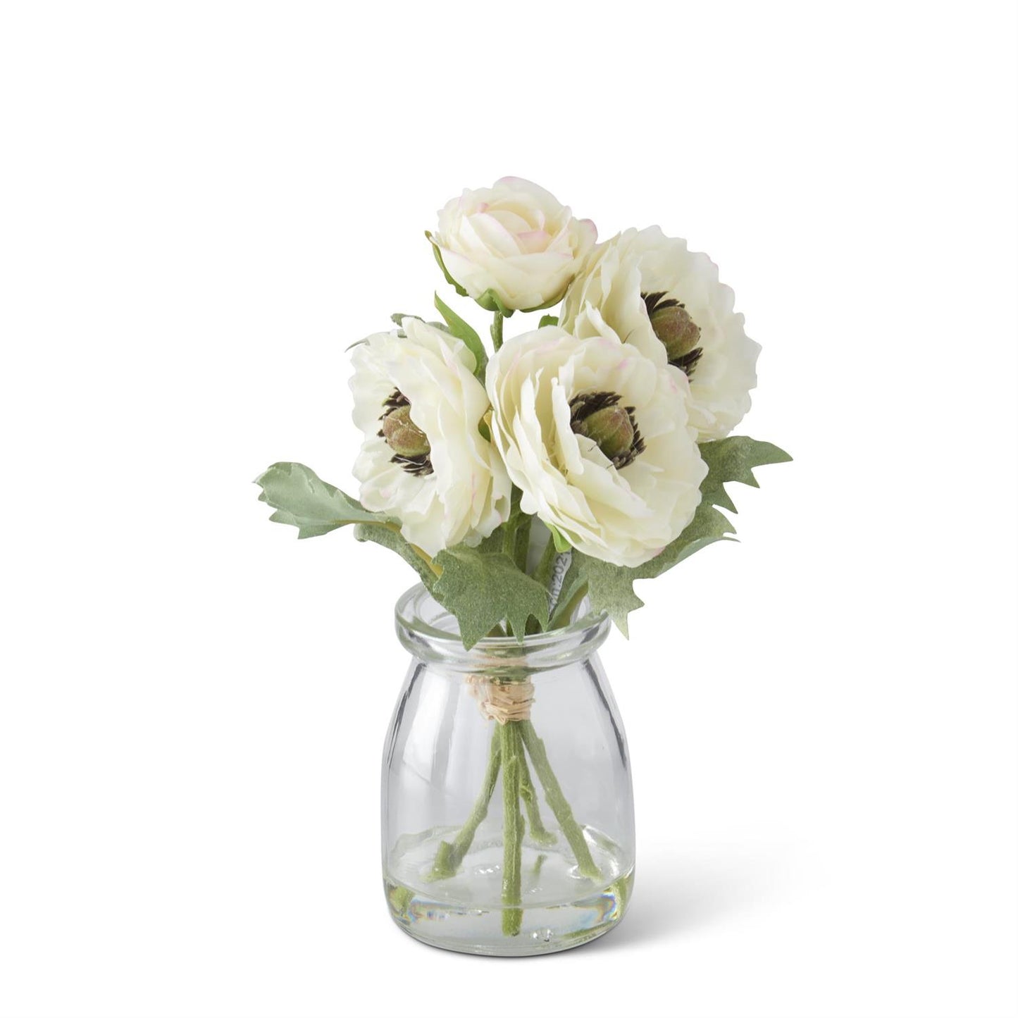 White Ranunculus Bouquet in Glass Vase with Faux Water