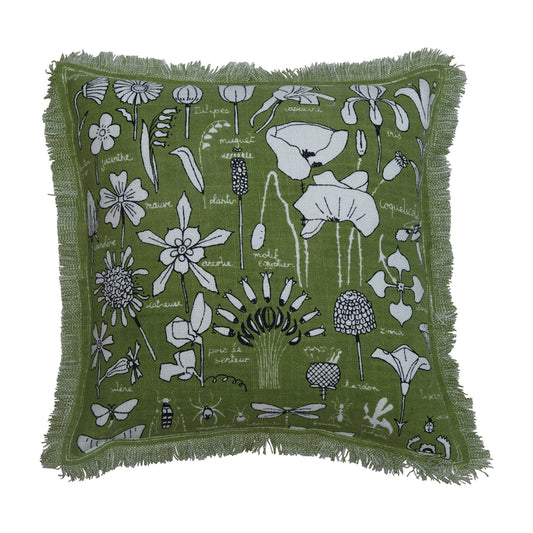 Embroidered Pillow w/ Garden Print and Fringe