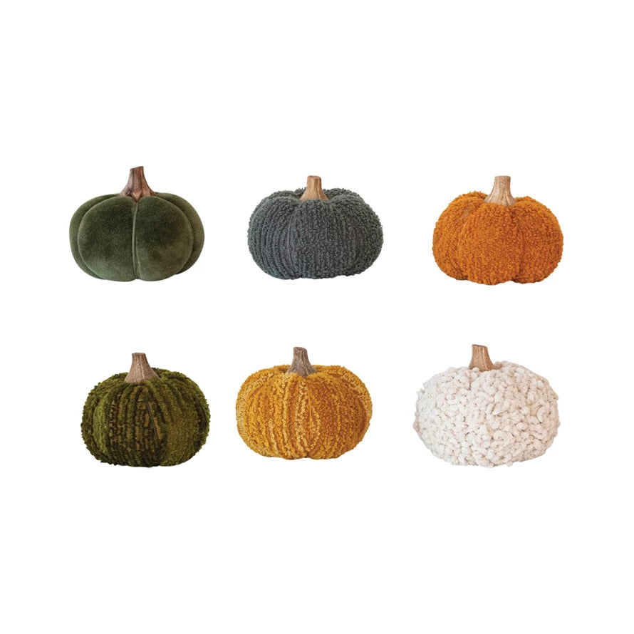 Cotton Blend Bouclé/Velvet Pumpkin with Wood Stem, 6 styles