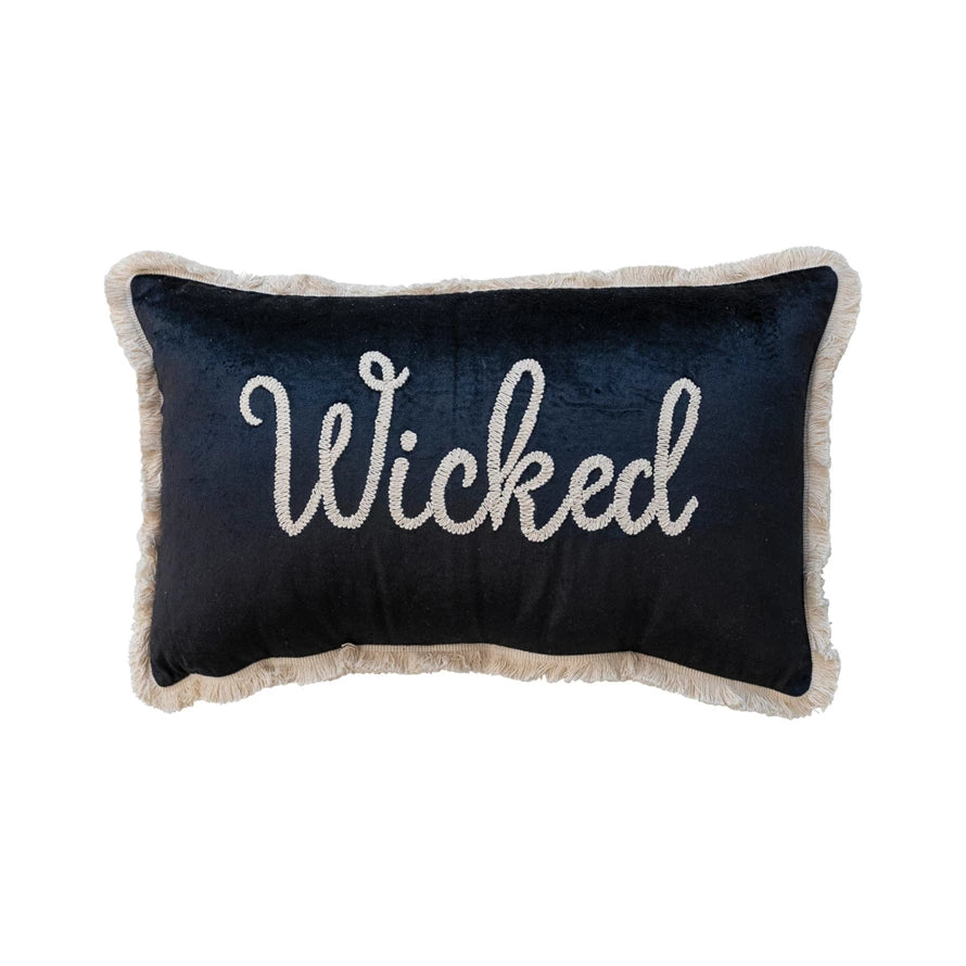 Wicked Velvet Lumbar Pillow with Embroidery & Fringe