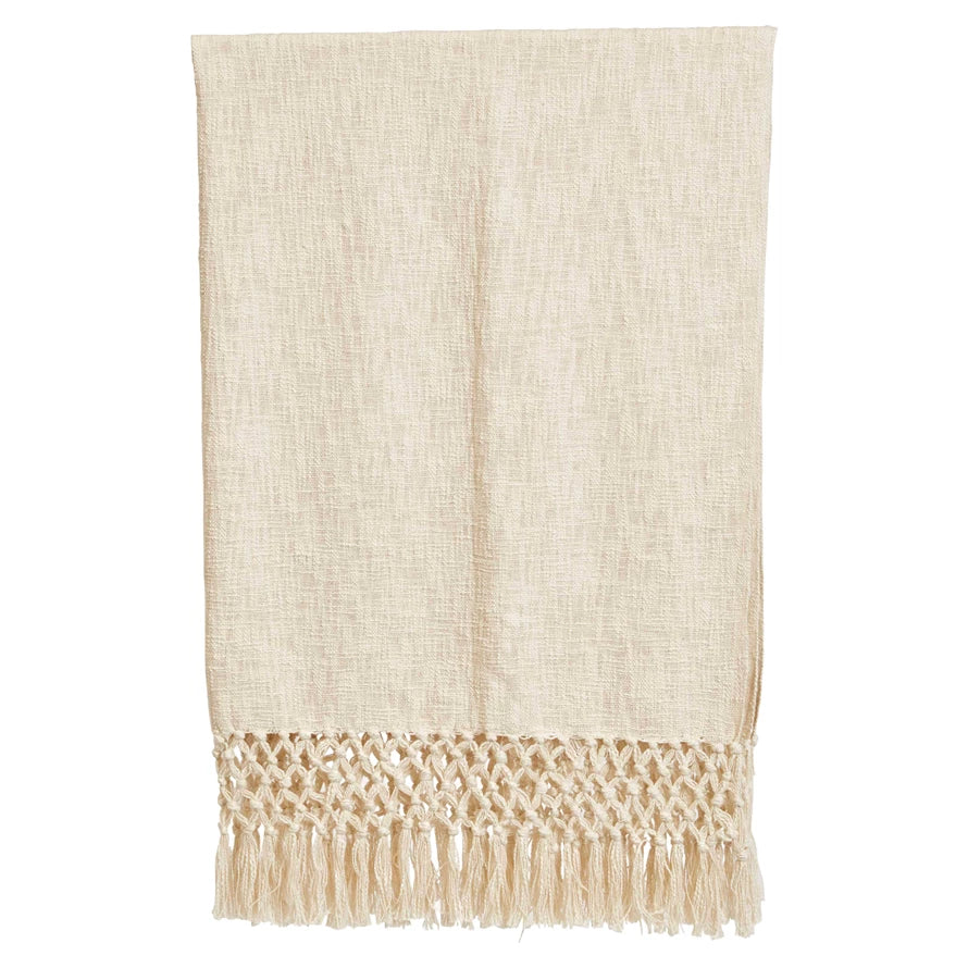 Cotton Throw w/ Crochet and Fringe - Cream