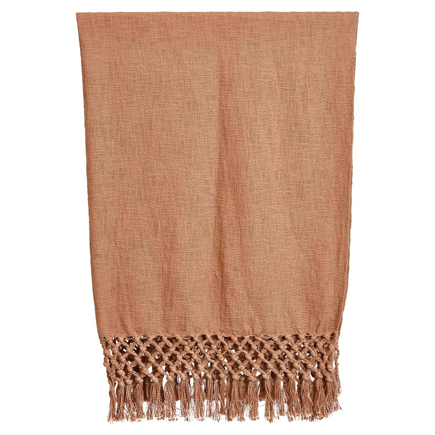 Cotton Thow w/ Crochet and Fringe - Pink