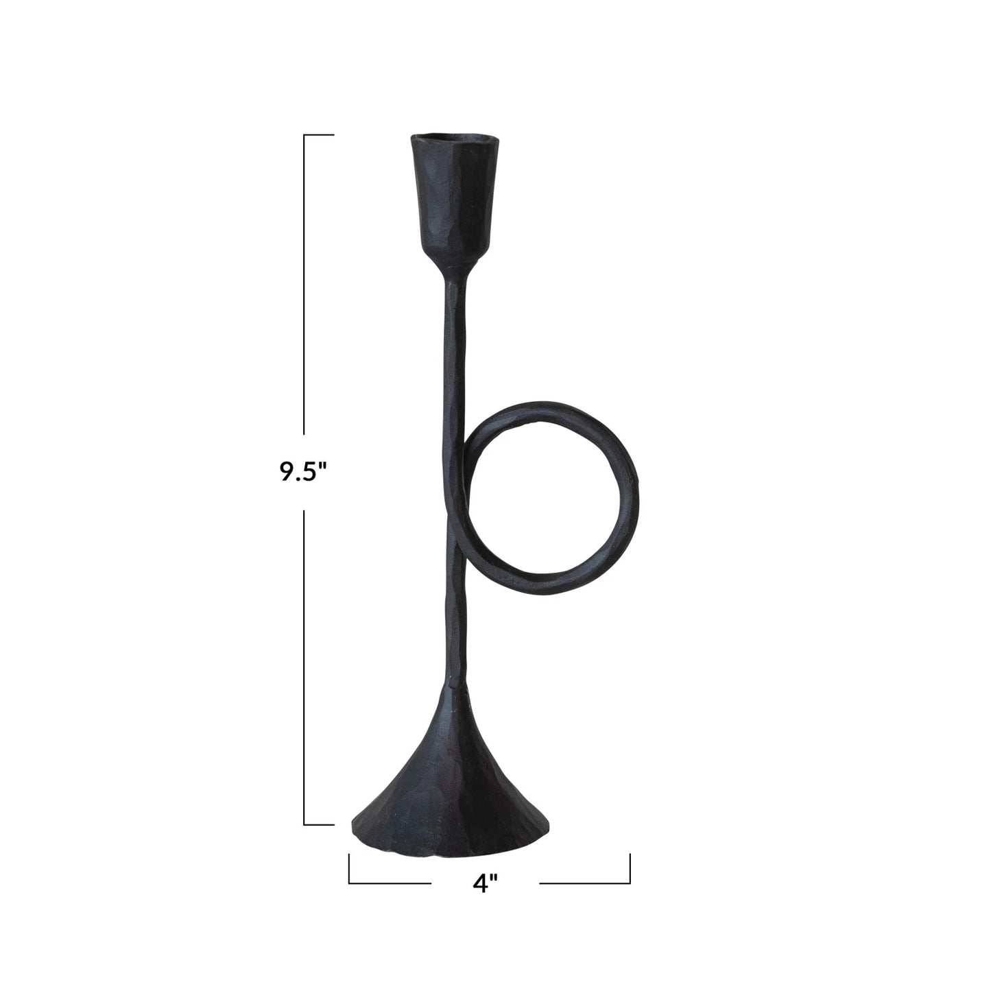 Hand Forged Cast Iron Taper Holders w/ Handle Black, 2 sizes