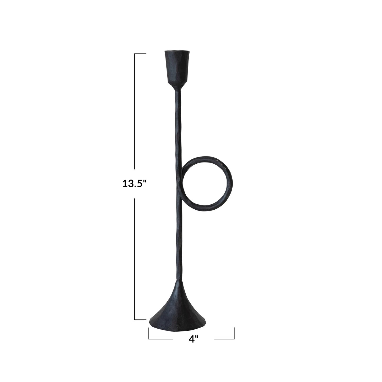 Hand Forged Cast Iron Taper Holders w/ Handle Black, 2 sizes